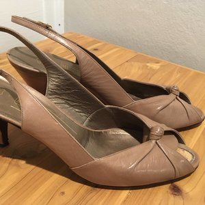 Bruno Magli, tan peep-toe heels